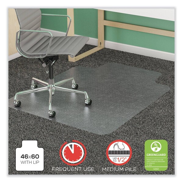 Deflecto Frequent Use Chair Mat, Med Pile Carpet, 46 x 60, Wide Lipped, Clear - CM14432F