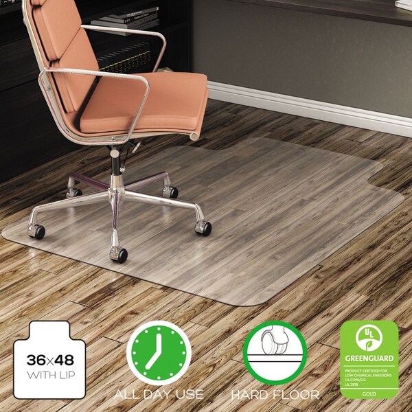 Alera Non-Stud Chair Mat w/Lip, Hrd, 36"x48", Clr - ALEMAT3648HFL