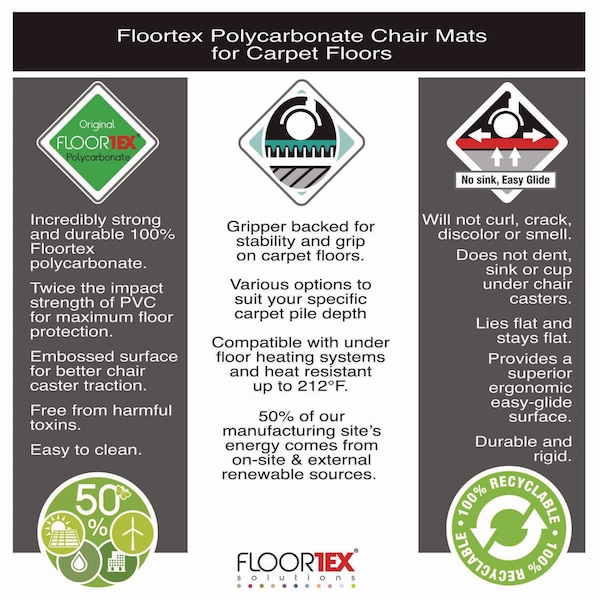 Floortex Cleartex Ultimat XXL Polycarb Square Office Mat for Carpets, 59 x 79 - 1115020023ER
