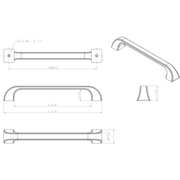 Jeffrey Alexander 160 mm Center-to-Center Brushed Pewter Square Marlo Cabinet Pull - 972-160BNBDL