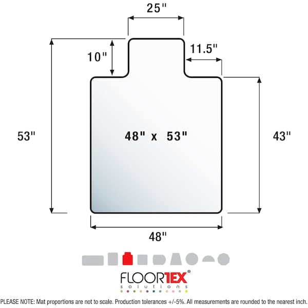 Floortex Chair Mat 48"x53", Traditional Lip Shape, Clear, for Carpet - FR1113423LR