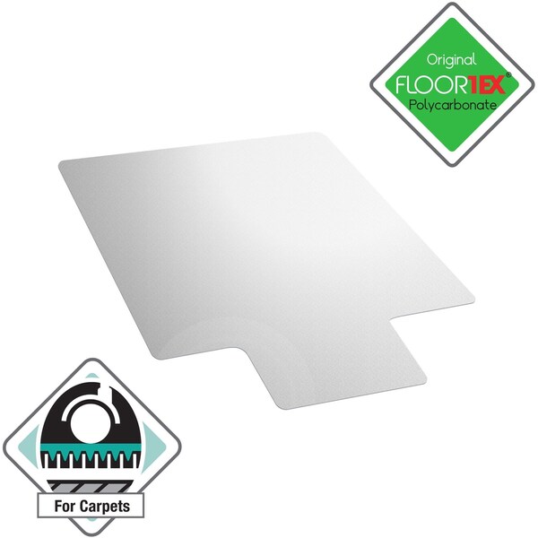 Floortex Chair Mat 48"x53", Traditional Lip Shape, Clear, for Carpet - FR1113423LR
