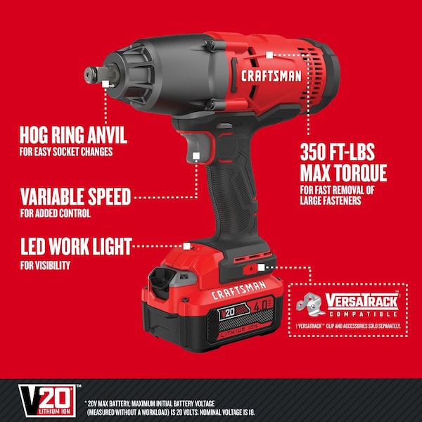 Craftsman Cordless 1/2" Impact Wrench Kit 20V - CMCF900M1