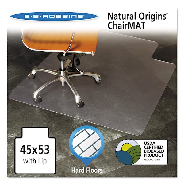 Es Robbins Chair Mat 45"x53", Traditional Lip Shape, Clear, for Hard Floor - 143012