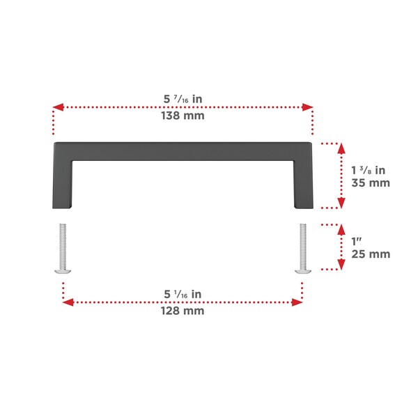 Richelieu Lambton Collection 5 1/16-inch (128 mm) Matte Black Modern Rectangular Cabinet Pull - BP873128900