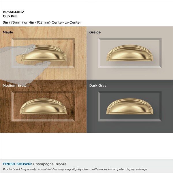 Amerock Ashby 3 inch or 4 inch 76mm or 102mm Center-to-Center Champagne Bronze Cabinet Cup Pull - BP36640CZ