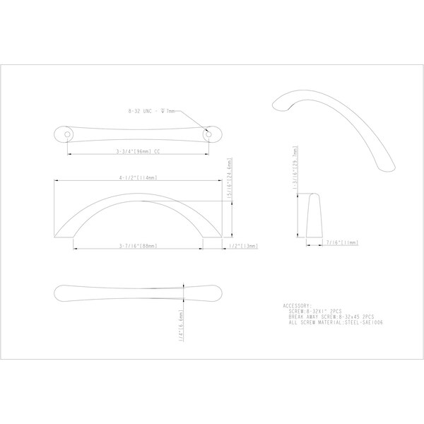 Elements By Hardware Resources 96 mm Center-to-Center Satin Nickel Arched Capri Cabinet Pull - 4690SN
