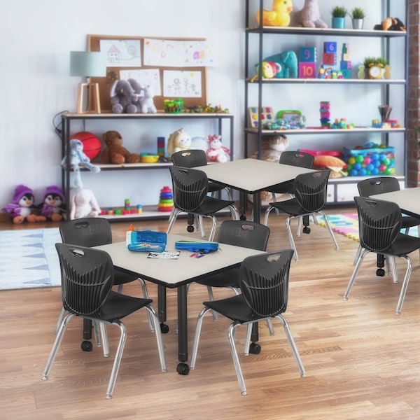 Regency Tables > Height Adjustable > Square Mobile Tables, 42 W, 42 L, 23-34 H, Wood|Metal, Maple - TB4242PLAPCBK