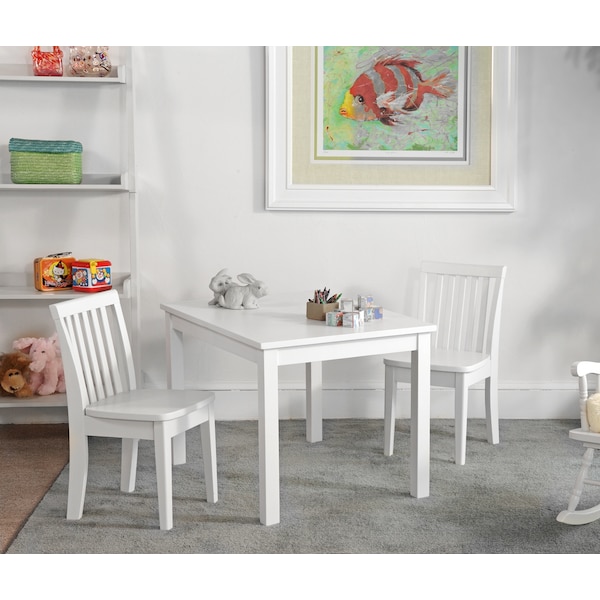 International Concepts Rectangle Table with 2 Mission Juvenile Chairs, 24 in W, 33.1 in L, 22.2 in H, Wood, White - K08-2532-263-2