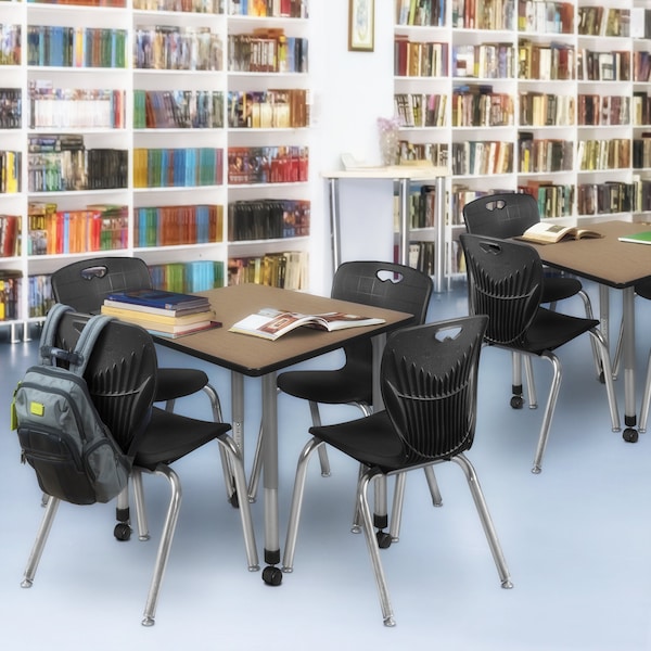 Regency Square Kee Mobile Adjustable Classroom Table W/ 4 Andy Chairs, 30 in W, 30 in L, Noble Oak - TB3030NOAPCGY40BK