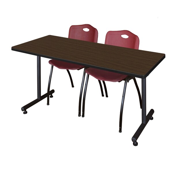 Regency Kobe T-Base Training Seminar Table W/ 2 M Stack Chairs, 72 in W, 30 in L, Neo Walnut - MKTRCT7230NW47BY