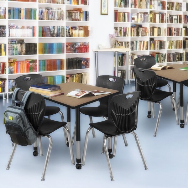 Regency Square Kee Mobile Adjustable Classroom Table W/ 4 Andy Chairs, 42 in W, 42 in L, Noble Oak - TB4242NOAPCBK40BK