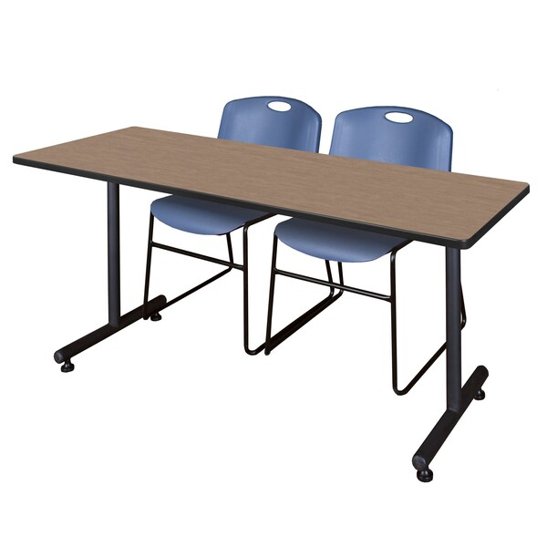 Regency Kobe T-Base Training Seminar Table W/ 2 Zeng Stack Chairs, 60 in W, 24 in L, Noble Oak - MKTRCT6024NO44BE
