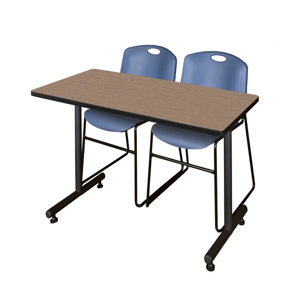 Regency Kobe T-Base Training Seminar Table W/ 2 Zeng Stack Chairs, 48 in W, 24 in L, Noble Oak - MKTRCT4824NO44BE