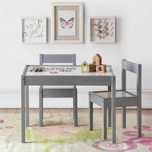 Kd Muebles De Comedor Della 3 Piece Solid Wood Kids Table & Chair Set, Gray - KD3537886
