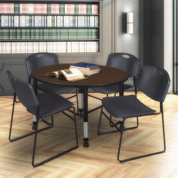 Regency Round Kee Height Adjustable Mobile Classroom Activity Table, 48 in W, 48 in L, Neo Walnut - TB48RNDNWAPCBK