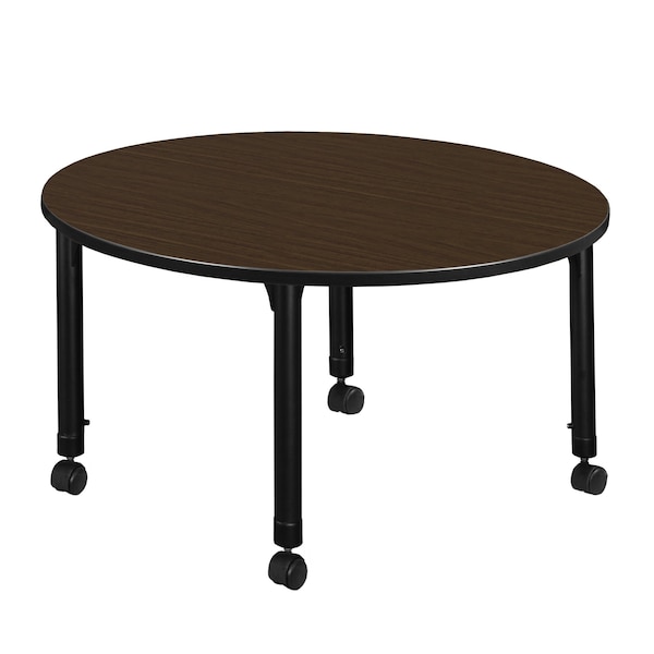 Regency Round Kee Height Adjustable Mobile Classroom Activity Table, 48 in W, 48 in L, Neo Walnut - TB48RNDNWAPCBK