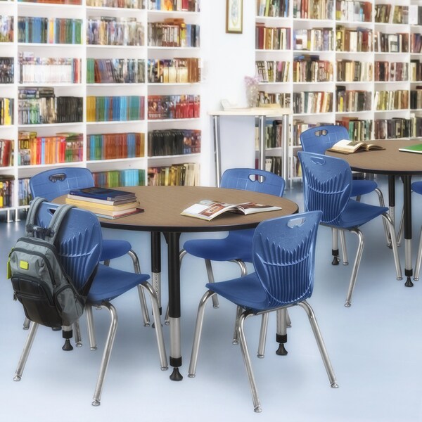 Regency Round Kee Adjustable Classroom Table W/ 4 Andy Stack Chairs, 48 in W, 48 in L, Noble Oak - TB48RNDNOAPBK40NV