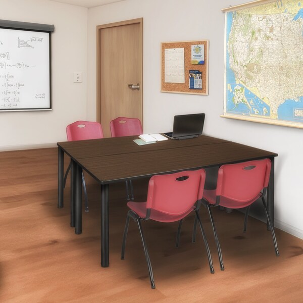 Regency Kee Training Table W/ 2 M Stack Chairs, 66 in W, 24 in L, Neo Walnut - MT6624NWBPBK47BY