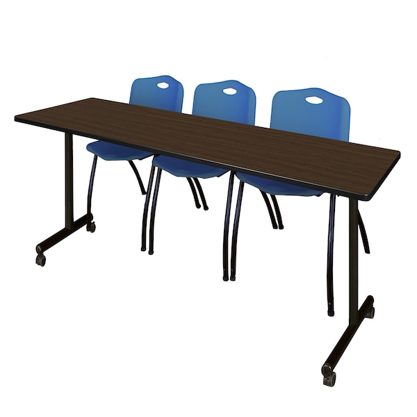 Regency Kobe Mobile T-Base Training Table W/ 2 M Stack Chairs, 84 in W, 24 in L, Neo Walnut - MKTRCC8424NW47BE