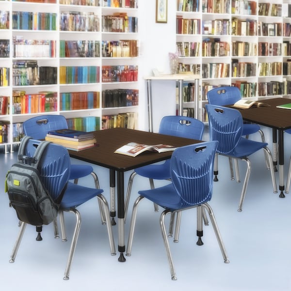 Regency Square Kee Adjustable Classroom Table W/ 4 Andy Stack Chairs, 48 in W, 48 in L, Neo Walnut - TB4848NWAPBK40NV