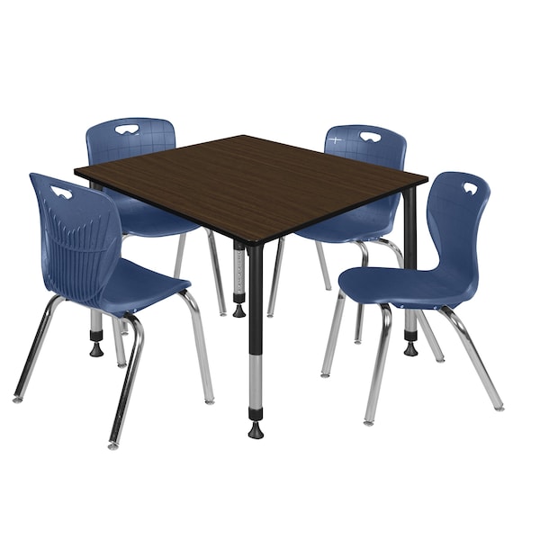 Regency Square Kee Adjustable Classroom Table W/ 4 Andy Stack Chairs, 48 in W, 48 in L, Neo Walnut - TB4848NWAPBK40NV
