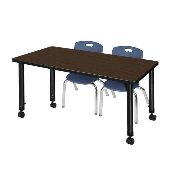 Regency Kee Mobile Adjustable Classroom Table W/ 2 Andy Stack Chairs, 48 in W, 24 in L, Neo Walnut - MT4824NWAPCBK45NV