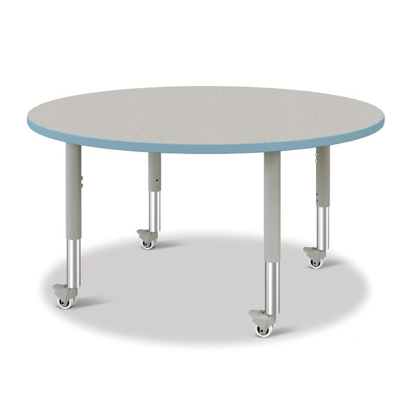 Jonti-Craft Berries Round Activity Table, 48 in. Diameter, Mobile, Freckled Gray/Coastal Blue/Gray - 6433JCM131