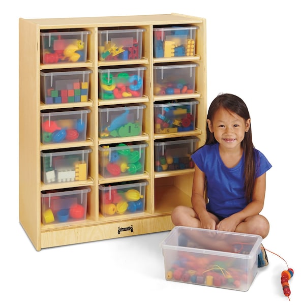 Jonti-Craft 15 Cubbie-Tray Mobile Unit-with Clear Trays - 06480JC