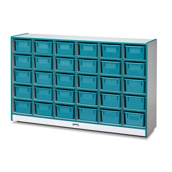 Jonti-Craft Rainbow Accents 30 Cubbie-Tray Mobile Storage, with Trays, Teal - 0431JCWW005