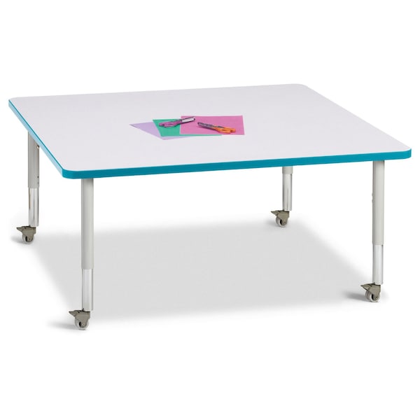 Jonti-Craft Berries Square Activity Table, 48 in. x 48 in., Mobile, Freckled Gray/Teal/Gray - 6418JCM005