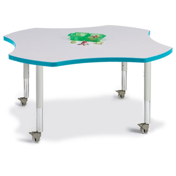 Jonti-Craft Berries Four Leaf Activity Table, Mobile, Freckled Gray/Teal/Gray - 6453JCM005