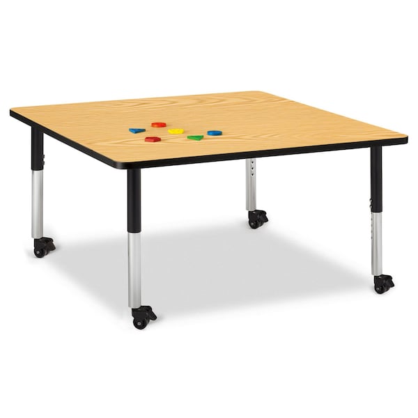 Jonti-Craft Berries Square Activity Table, 48 in. x 48 in., Mobile, Oak/Black/Black - 6418JCM210