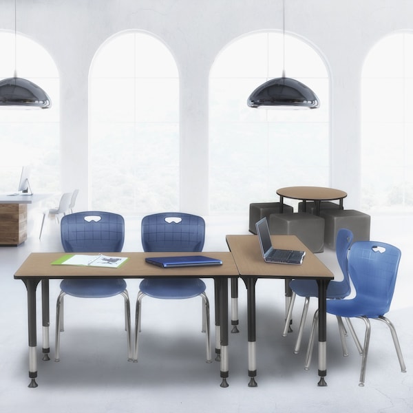 Regency Kee Adjustable Classroom Table W/ 2 Andy Stack Chairs, 60 in W, 24 in L, Noble Oak - MT6024NOAPBK40NV