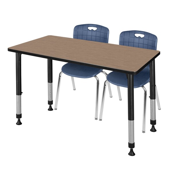 Regency Kee Adjustable Classroom Table W/ 2 Andy Stack Chairs, 60 in W, 24 in L, Noble Oak - MT6024NOAPBK40NV