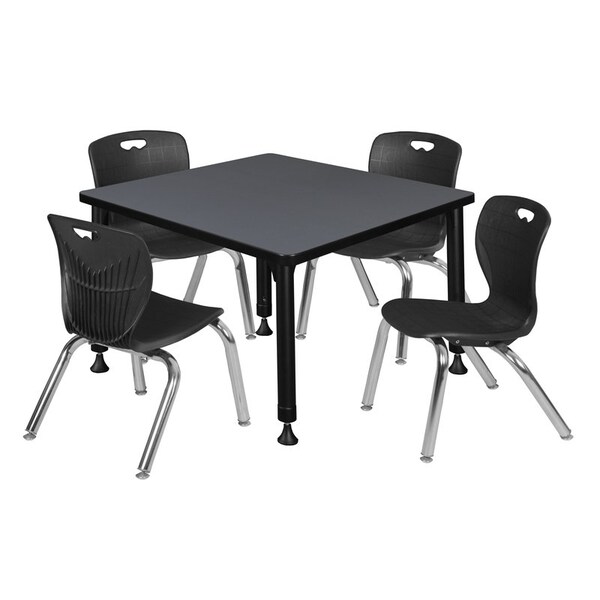 Regency Tables > Height Adjustable > Square Table & Chair Sets, 30 W, 30 L, 23-36 H, Grey - TB3030GYAPBK45BK