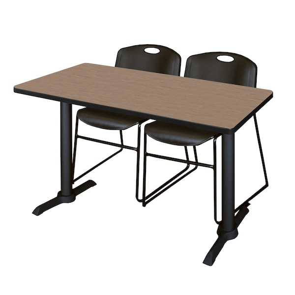 Regency Cain T-Base Training Seminar Table W/ 2 Zeng Stack Chairs, 48 in W, 24 in L, Noble Oak - MTRCT4824NO44BK