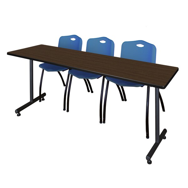 Regency Kobe T-Base Training Seminar Table W/ 2 M Stack Chairs, 84 in W, 24 in L, Neo Walnut - MKTRCT8424NW47BE