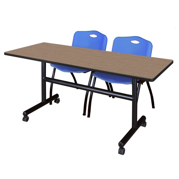 Regency Kobe Flip-Top Training Nesting Table W/ 2 M Stack Chairs, 60 in W, 30 in L, Noble Oak - MKFT6030NO47BE