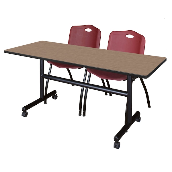 Regency Kobe Flip-Top Training Nesting Table W/ 2 M Stack Chairs, 60 in W, 30 in L, Noble Oak - MKFT6030NO47BY