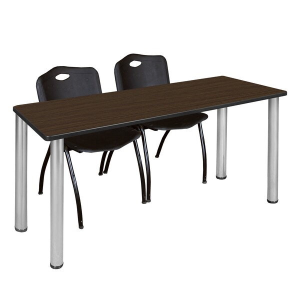 Regency Kee Training Table W/ 2 M Stack Chairs, 66 in W, 24 in L, Neo Walnut - MT6624NWBPCM47BK