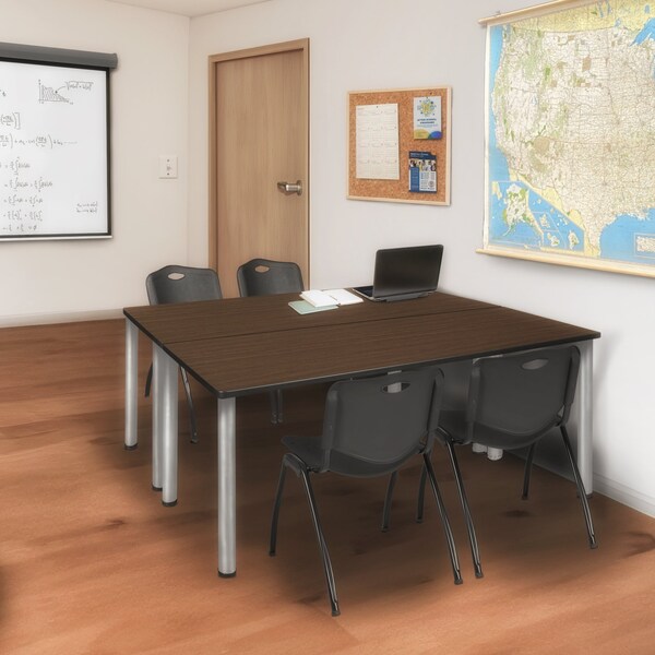 Regency Kee Training Table W/ 2 M Stack Chairs, 66 in W, 24 in L, Neo Walnut - MT6624NWBPCM47BK