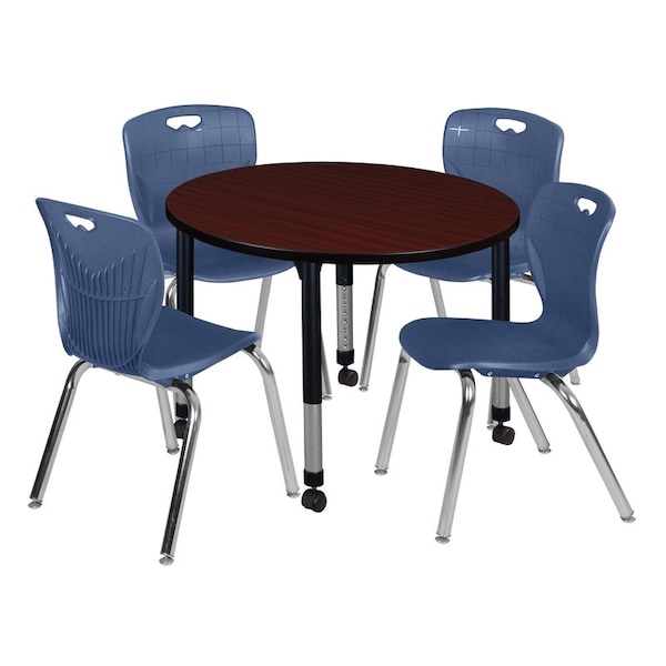 Regency Tables > Height Adjustable > Round Mobile Table & Chair Sets, 36 W, 36 L, 23-34 H, Mahogany - TB36RNDMHAPCBK40NV
