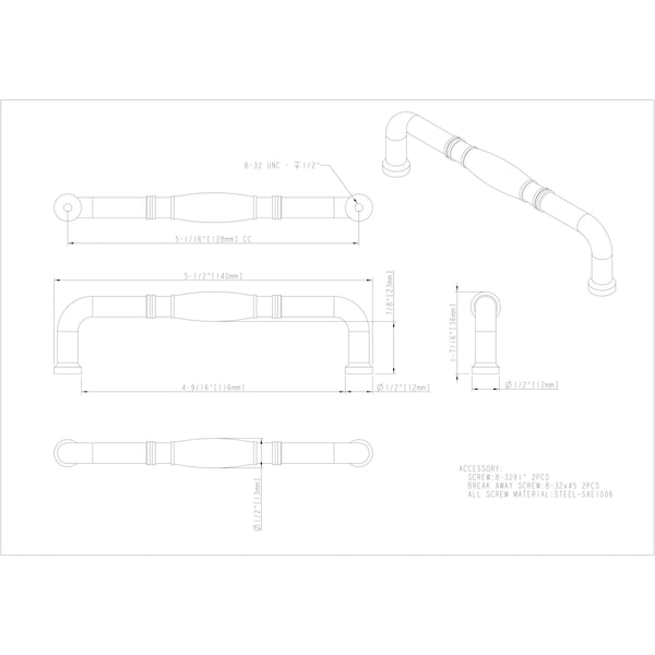 Jeffrey Alexander 128 mm Center-to-Center Matte Black Durham Cabinet Pull - Z290-128-MB