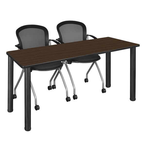 Regency Kee Training Table W/ 2 Cadence Nest Chairs, 72 in W, 24 in L, Neo Walnut - MT7224NWBPBK23BK