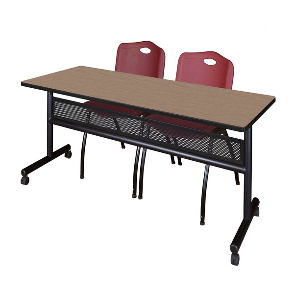 Regency Kobe Flip-Top Privacy Nesting Table W/ 2 M Stack Chairs, 72 in W, 24 in L, Noble Oak - MKFTM7224NO47BY