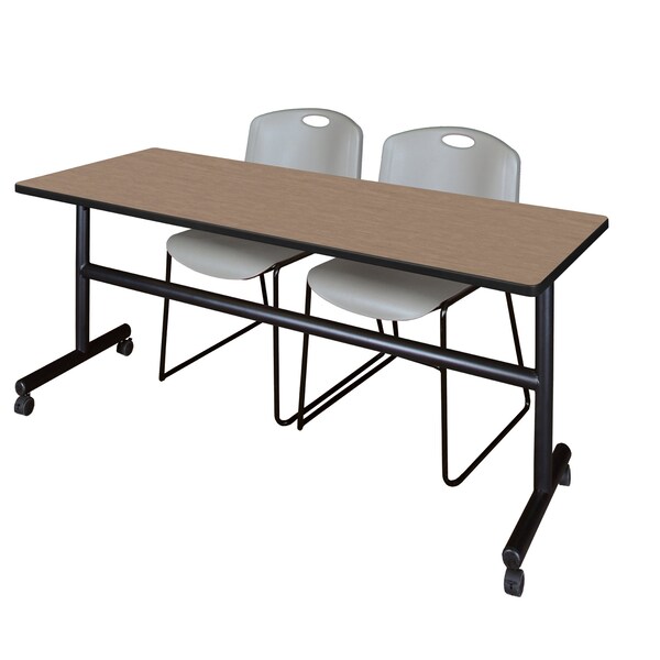 Regency Kobe Flip-Top Training Nesting Table W/ 2 Zeng Stack Chairs, 72 in W, 24 in L, Noble Oak - MKFT7224NO44GY