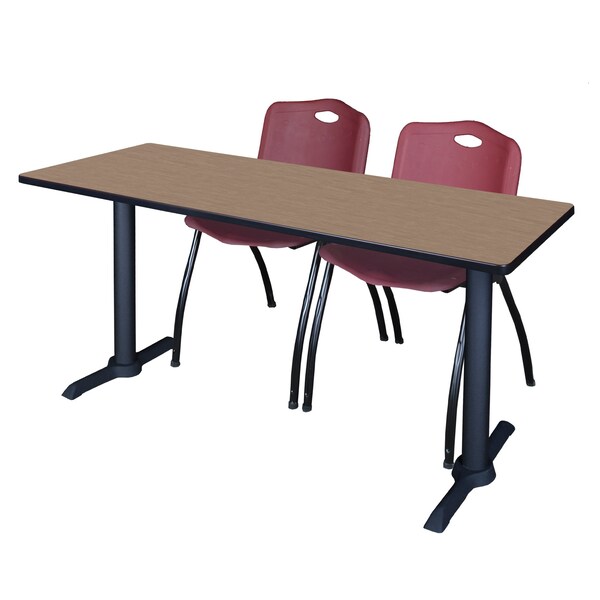 Regency Cain T-Base Training Seminar Table W/ 2 M Stack Chairs, 60 in W, 24 in L, Noble Oak - MTRCT6024NO47BY
