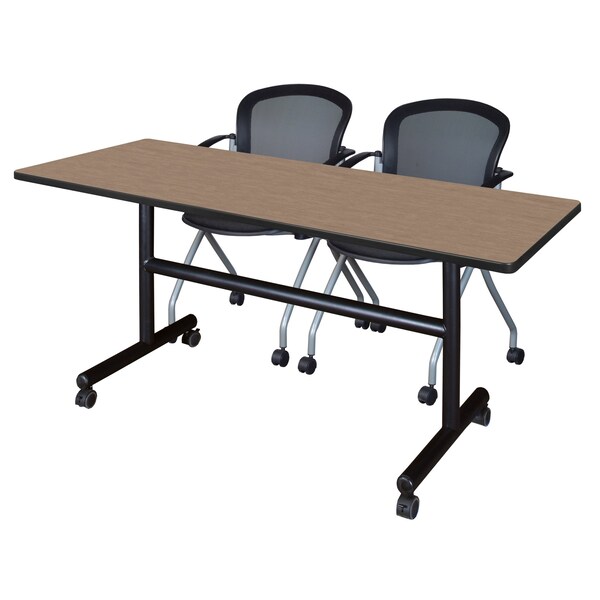 Regency Kobe Flip-Top Training Nesting Table W/ 2 Cadence Nest Chairs, 60 in W, 24 in L, Noble Oak - MKFT6024NO23BK