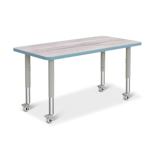 Jonti-Craft Berries Rectangle Activity Table, 24 in. x 48 in., Mobile, Driftwood Gray/Coastal Blue/Gray - 6403JCM452